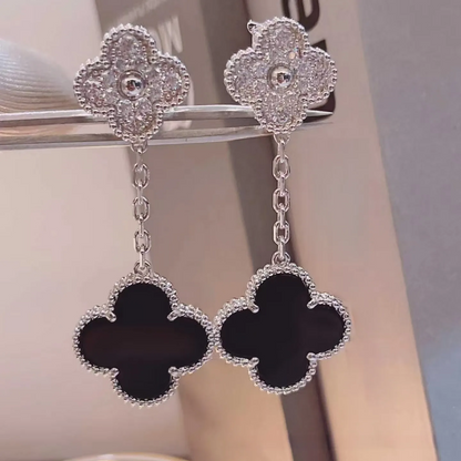 EMKOSUNG 18K Gold  Plated 2 Flowers Four Leaf Clover Earrings for Women