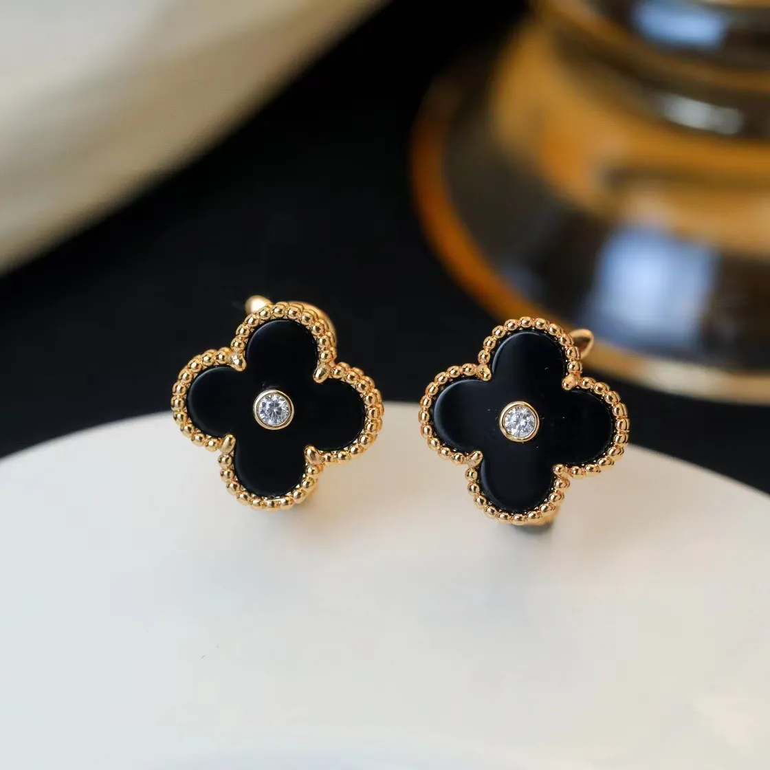 EMKOSUNG 18K Gold  Plated  Single Flowers Four Leaf Clover Earrings for Women