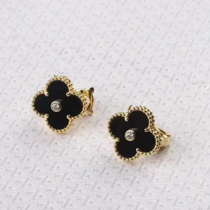 EMKOSUNG 18K Gold  Plated  Single Flowers Four Leaf Clover Earrings for Women