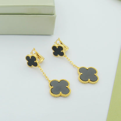 EMKOSUNG 18K Gold  Plated 2 Flowers Four Leaf Clover Earrings for Women