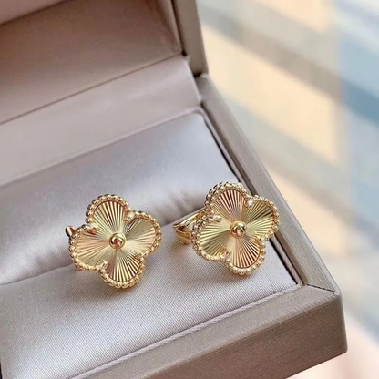 EMKOSUNG 18K Gold  Plated  Single Flowers Four Leaf Clover Earrings for Women