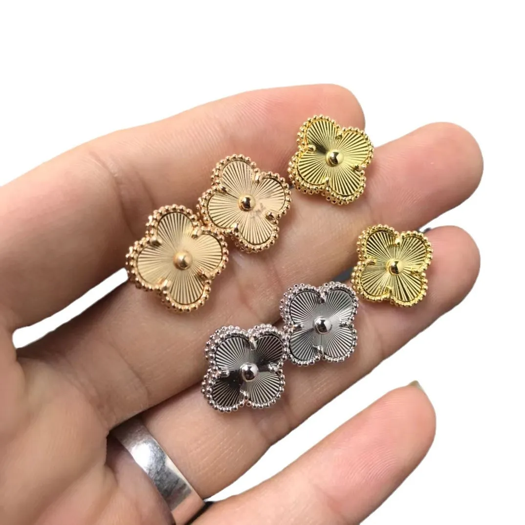 EMKOSUNG 18K Gold  Plated  Single Flowers Four Leaf Clover Earrings for Women