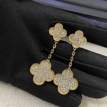 EMKOSUNG 18K Gold  Plated 2 Flowers Four Leaf Clover Earrings for Women