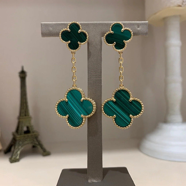 EMKOSUNG 18K Gold  Plated 2 Flowers Four Leaf Clover Earrings for Women