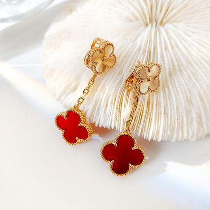 EMKOSUNG 18K Gold  Plated 2 Flowers Four Leaf Clover Earrings for Women