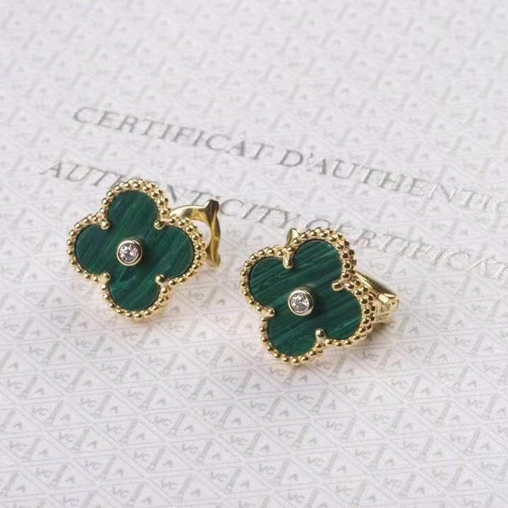 EMKOSUNG 18K Gold  Plated  Single Flowers Four Leaf Clover Earrings for Women