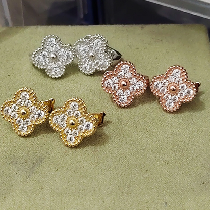 EMKOSUNG 18K Gold  Plated  Single Flowers Four Leaf Clover Earrings for Women