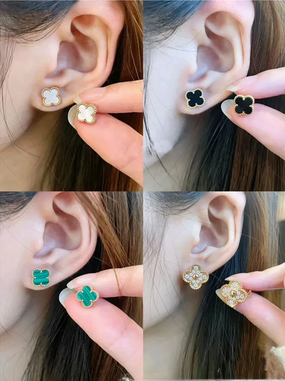 EMKOSUNG 18K Gold  Plated  Single Flowers Four Leaf Clover Earrings for Women