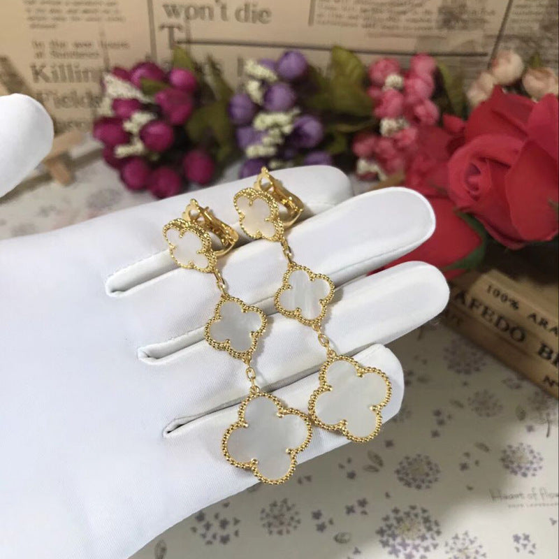 EMKOSUNG 18K Gold  Plated 3 Flowers Four Leaf Clover Earrings for Women