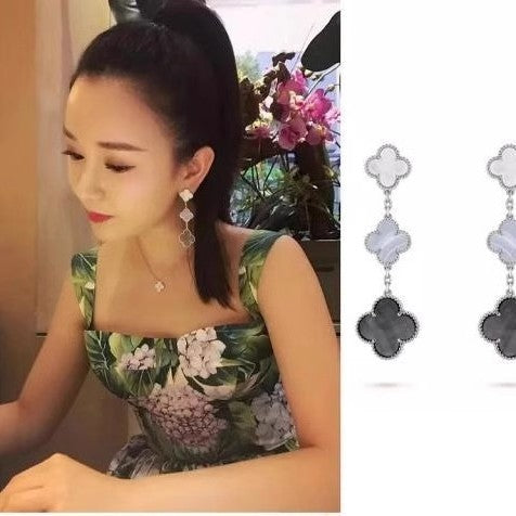 EMKOSUNG 18K Gold  Plated 3 Flowers Four Leaf Clover Earrings for Women